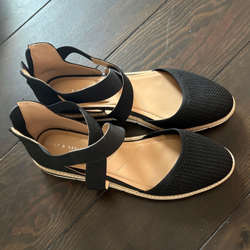 Kelly & Katie Black Flats with Ankle Strap